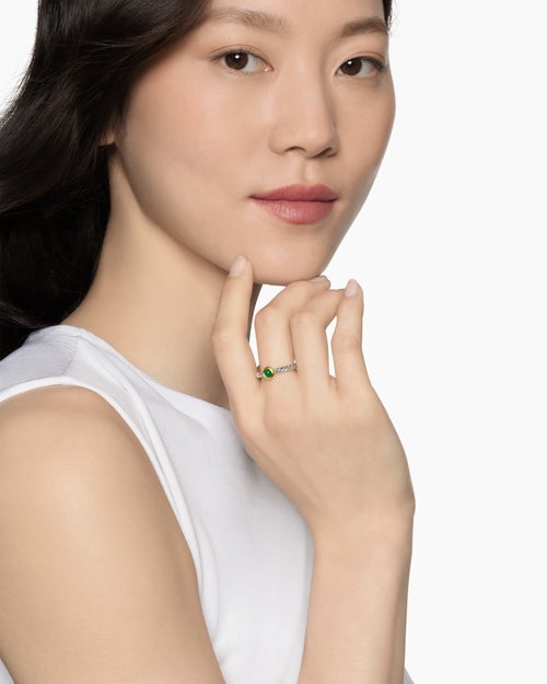Womens Petite Cable Ring in Sterling Silver with 14K Yellow Gold and Green Onyx, 2.8mm