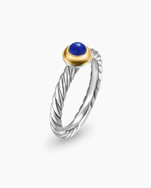 Womens Petite Cable Ring in Sterling Silver with 14K Yellow Gold and Lapis Lazuli, 2.8mm