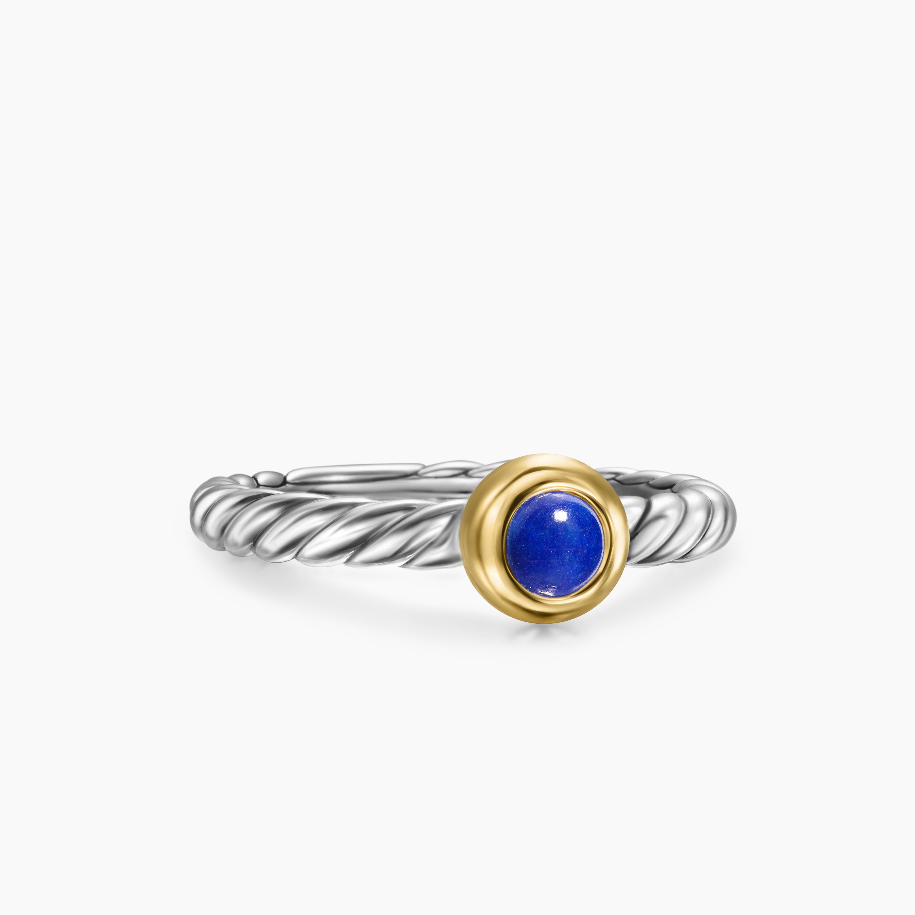 Womens Petite Cable Ring in Sterling Silver with 14K Yellow Gold and Lapis Lazuli, 2.8mm