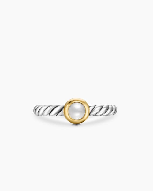 Womens Petite Cable Ring in Sterling Silver with 14K Yellow Gold and Pearl, 2.8mm