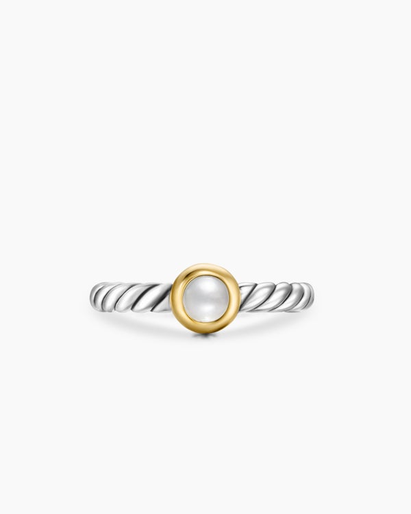 Petite Cable Ring in Sterling Silver with 14K Yellow Gold and Blue Topaz, 2.8mm