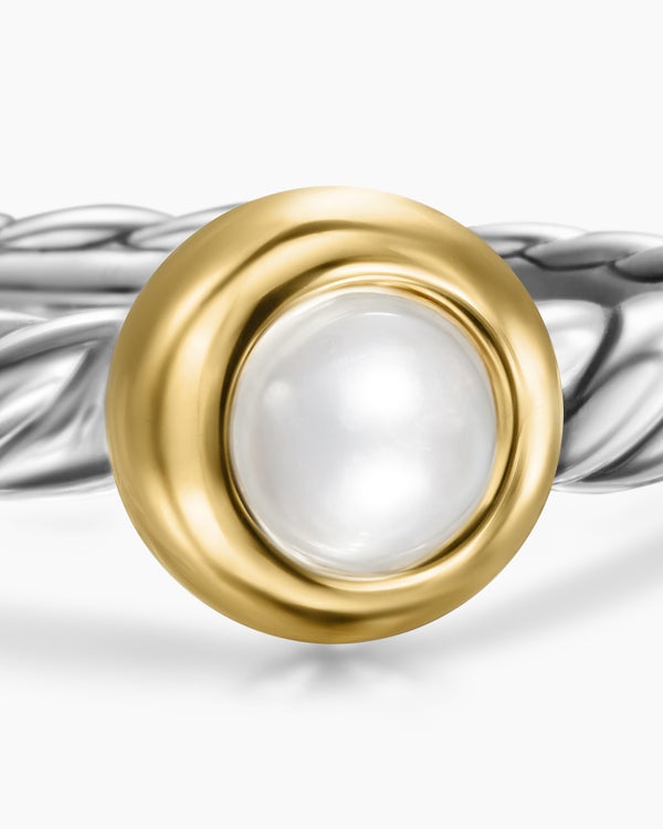 Petite Cable Ring in Sterling Silver with 14K Yellow Gold and Blue Topaz, 2.8mm