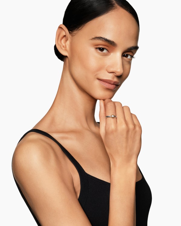 Petite Cable Ring in Sterling Silver with 14K Yellow Gold and Blue Topaz, 2.8mm