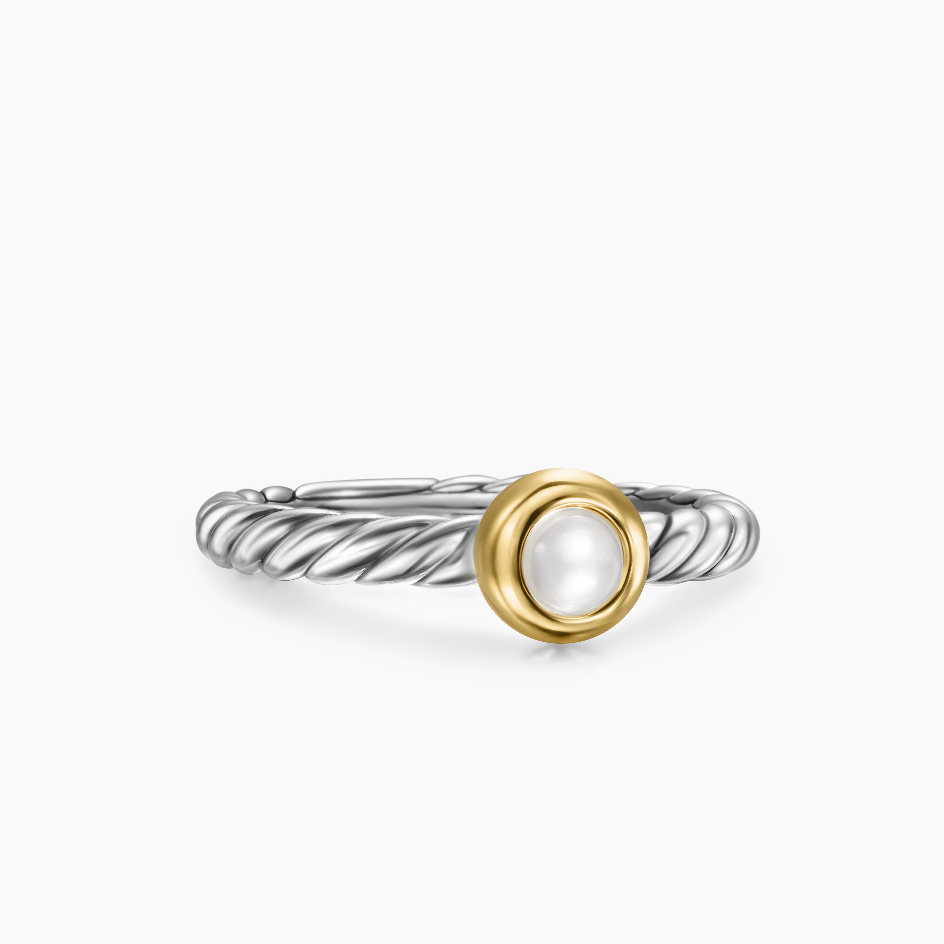Womens Petite Cable Ring in Sterling Silver with 14K Yellow Gold and Pearl, 2.8mm