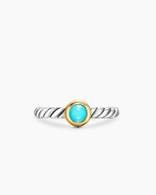 Womens Petite Cable Ring in Sterling Silver with 14K Yellow Gold and Turquoise, 2.8mm