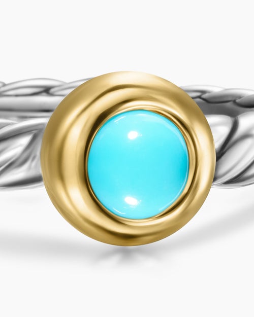 Womens Petite Cable Ring in Sterling Silver with 14K Yellow Gold and Turquoise, 2.8mm