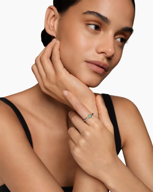 Womens Petite Cable Ring in Sterling Silver with 14K Yellow Gold and Turquoise, 2.8mm