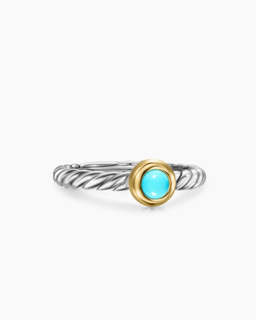 Womens Petite Cable Ring in Sterling Silver with 14K Yellow Gold and Turquoise, 2.8mm