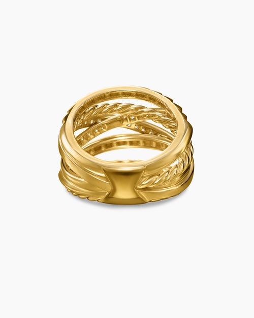 Womens Crossover Trio Six Row Ring in 18K Yellow Gold with Diamonds, 17.5mm