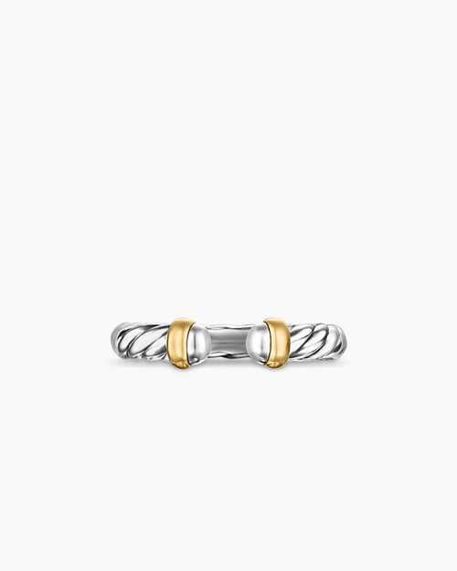 Womens Petite Cable Open Ring in Sterling Silver with 14K Yellow Gold, 3.4mm