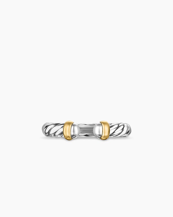 Petite Cable Open Ring in Sterling Silver with 14K Yellow Gold, 3.4mm