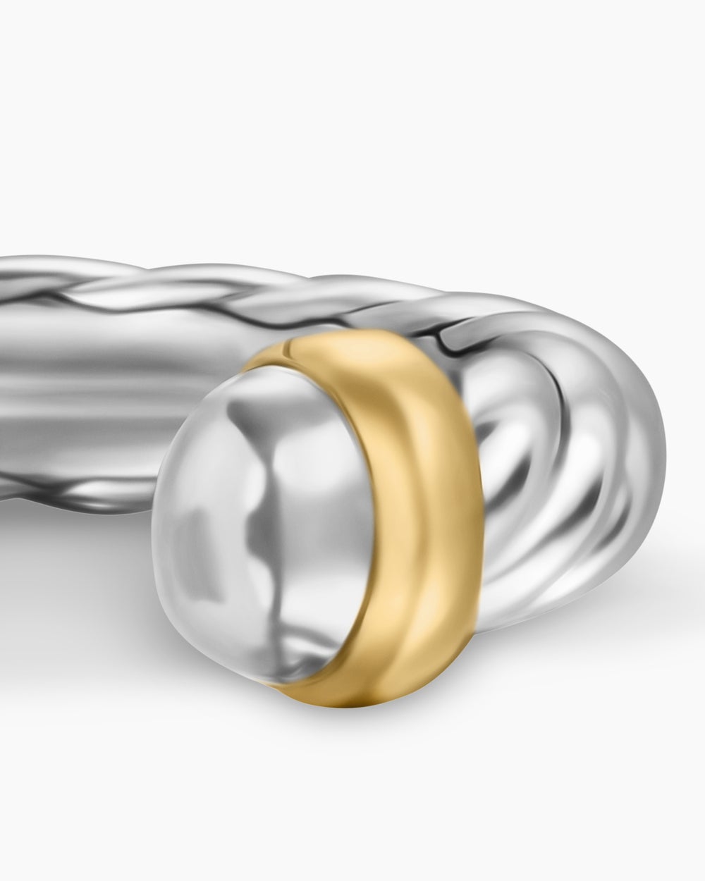 Womens Petite Cable Open Ring in Sterling Silver with 14K Yellow Gold, 3.4mm