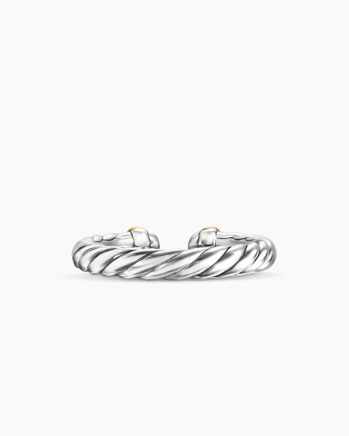 Womens Petite Cable Open Ring in Sterling Silver with 14K Yellow Gold, 3.4mm