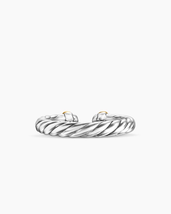 Petite Cable Open Ring in Sterling Silver with 14K Yellow Gold, 3.4mm