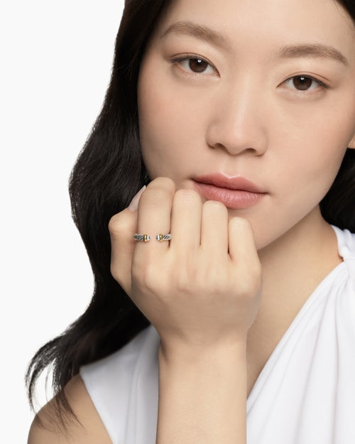 Womens Petite Cable Open Ring in Sterling Silver with 14K Yellow Gold, 3.4mm