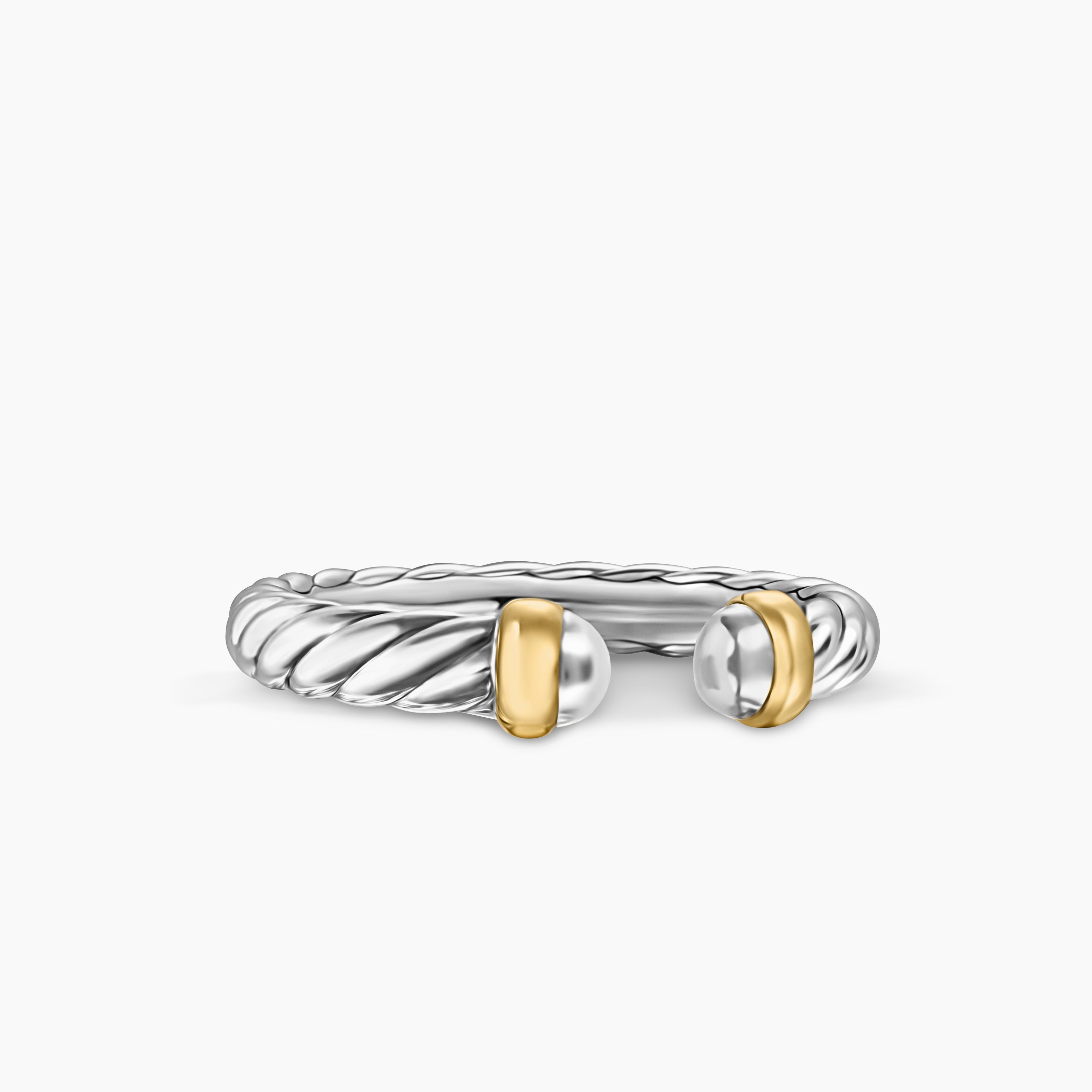 Womens Petite Cable Open Ring in Sterling Silver with 14K Yellow Gold, 3.4mm