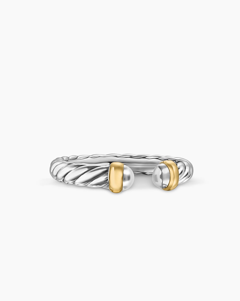 Womens Petite Cable Open Ring in Sterling Silver with 14K Yellow Gold, 3.4mm