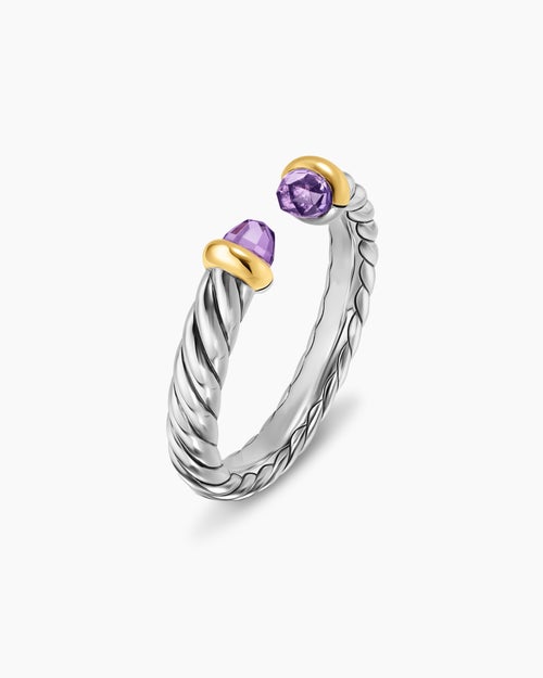 Womens Petite Cable Open Ring in Sterling Silver with 14K Yellow Gold, 3.4mm