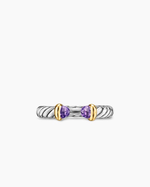 Womens Petite Cable Open Ring in Sterling Silver with 14K Yellow Gold and Amethyst, 3.4mm