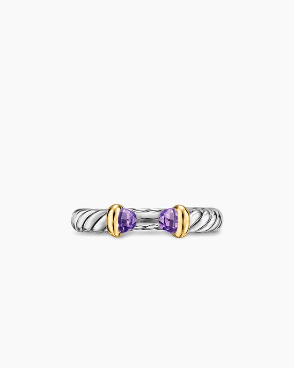 Petite Cable Open Ring in Sterling Silver with 14K Yellow Gold, 3.4mm
