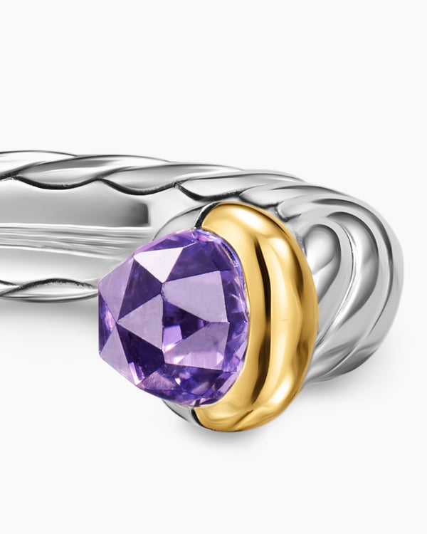 Petite Cable Open Ring in Sterling Silver with 14K Yellow Gold, 3.4mm