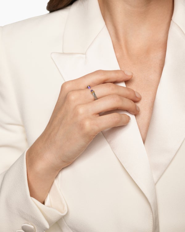 Petite Cable Open Ring in Sterling Silver with 14K Yellow Gold, 3.4mm