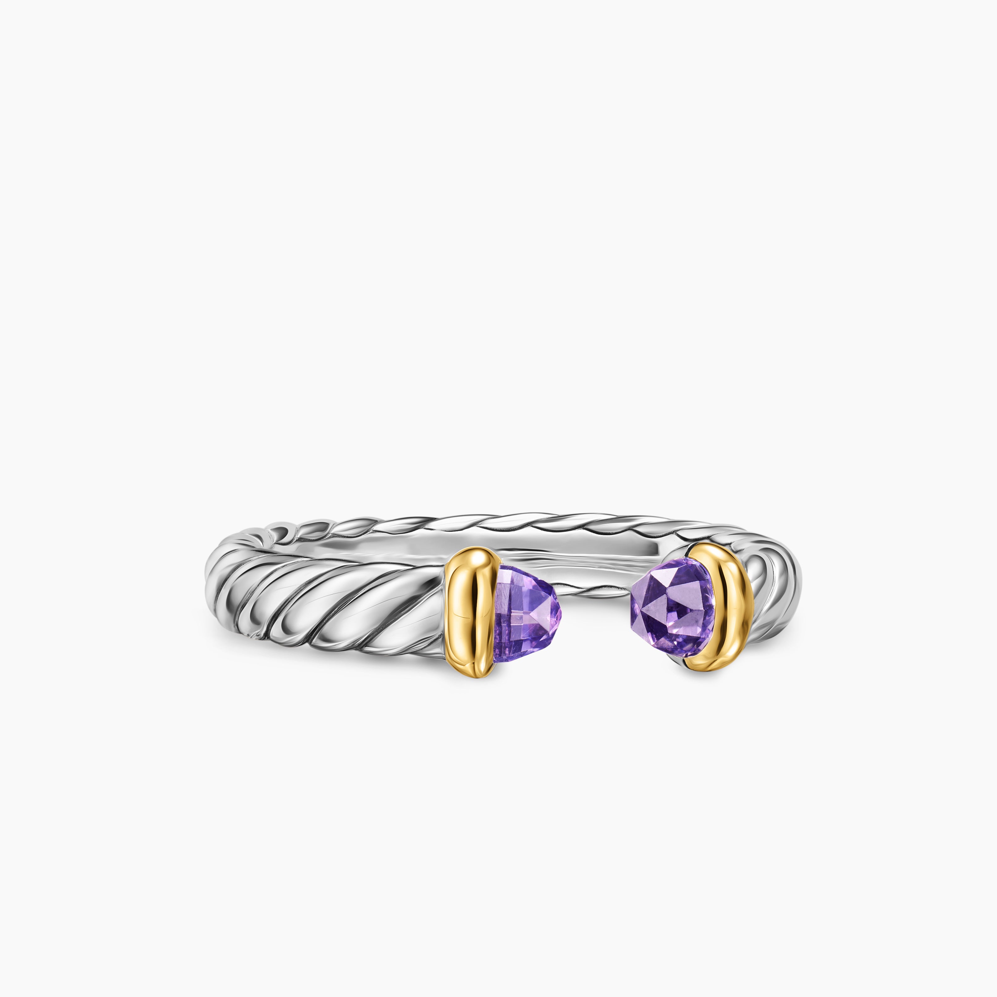 Womens Petite Cable Open Ring in Sterling Silver with 14K Yellow Gold, 3.4mm