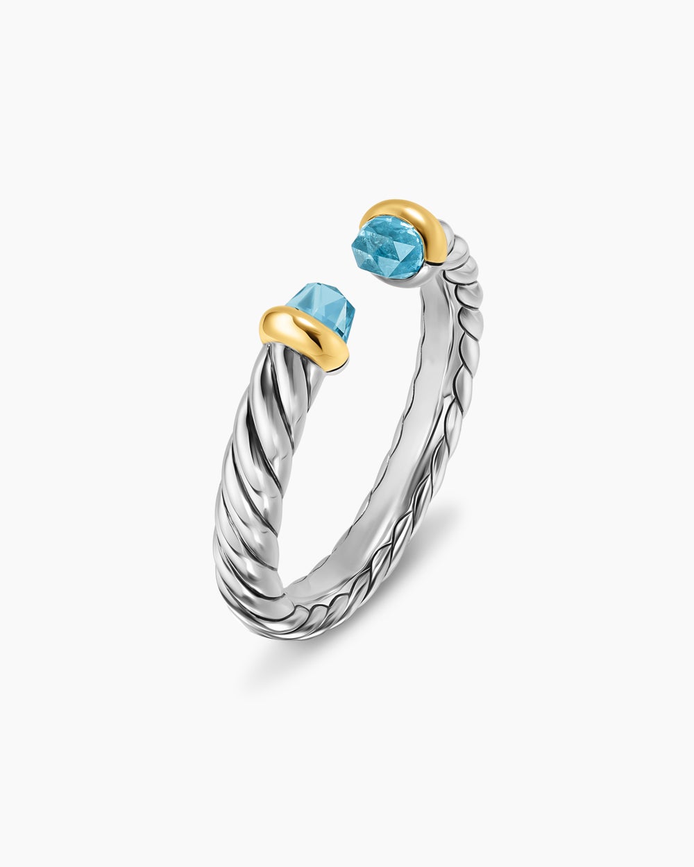 Womens Petite Cable Open Ring in Sterling Silver with 14ct Yellow Gold, 3.4mm