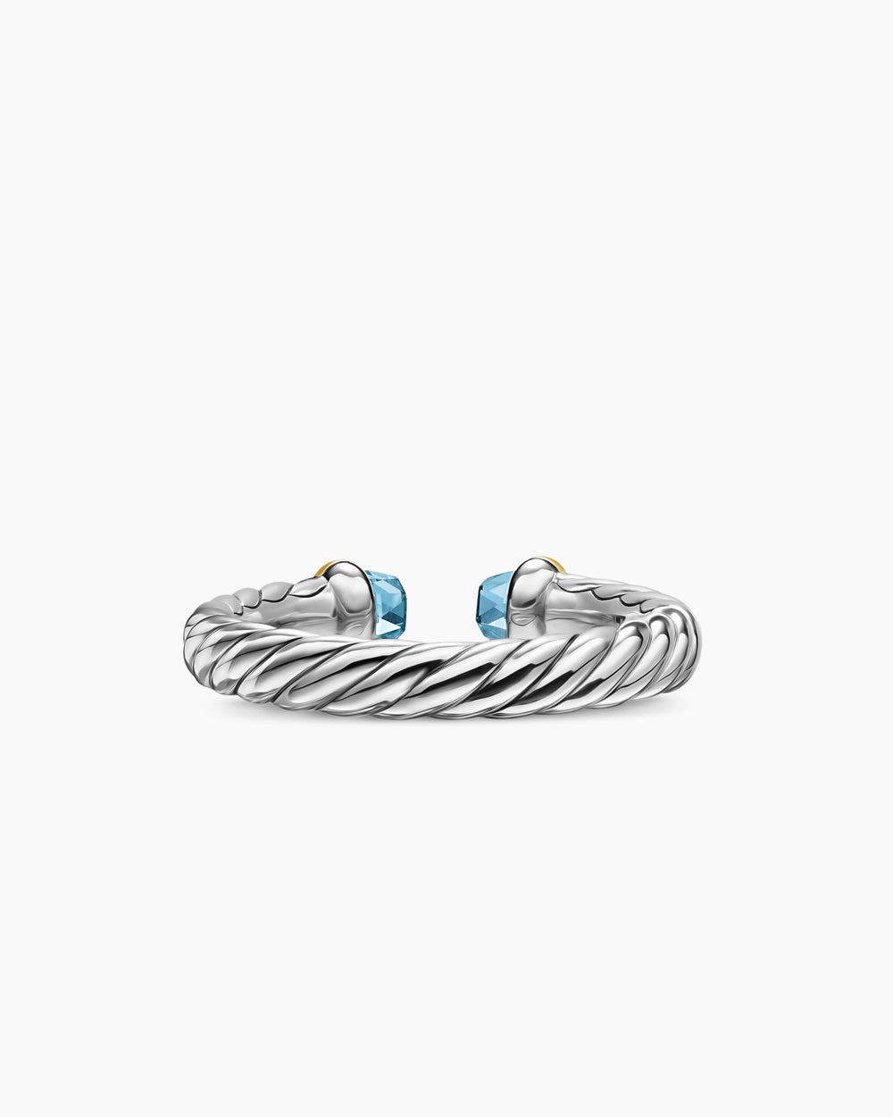 Womens Petite Cable Open Ring in Sterling Silver with 14ct Yellow Gold, 3.4mm