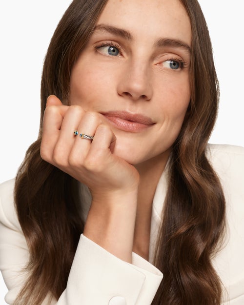 Womens Petite Cable Open Ring in Sterling Silver with 14K Yellow Gold, 3.4mm