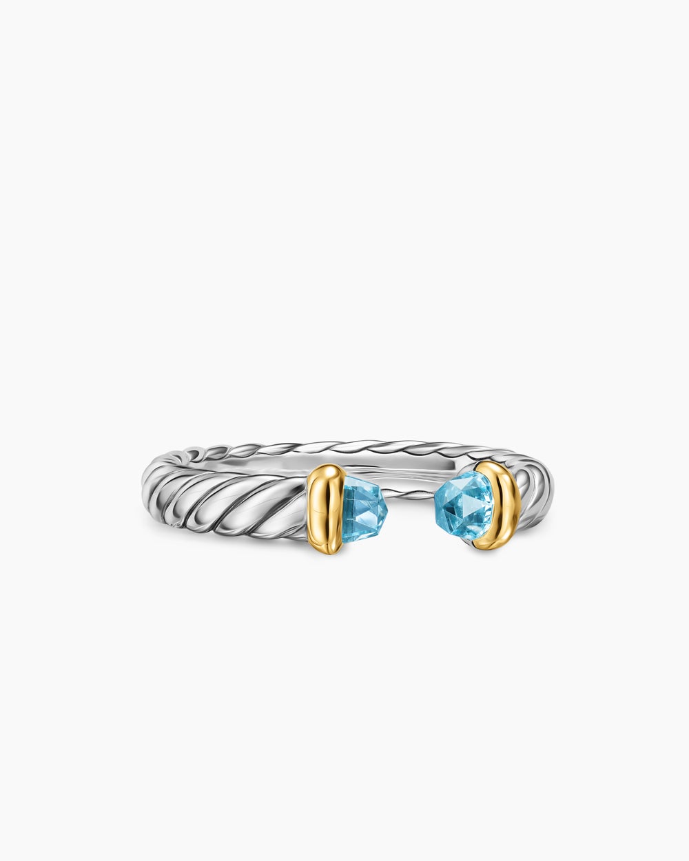 Womens Petite Cable Open Ring in Sterling Silver with 14ct Yellow Gold, 3.4mm