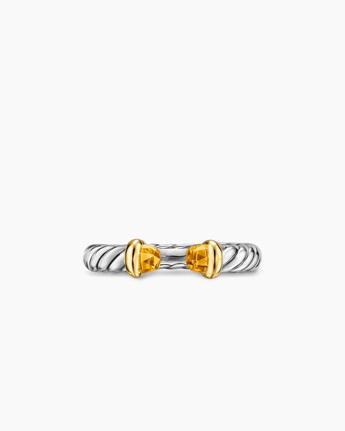 Womens Petite Cable Open Ring in Sterling Silver with 14K Yellow Gold and Citrine, 3.4mm