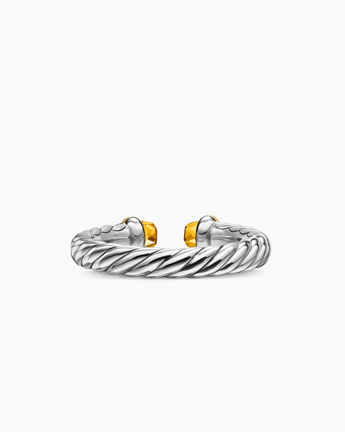 Womens Petite Cable Open Ring in Sterling Silver with 14K Yellow Gold and Citrine, 3.4mm