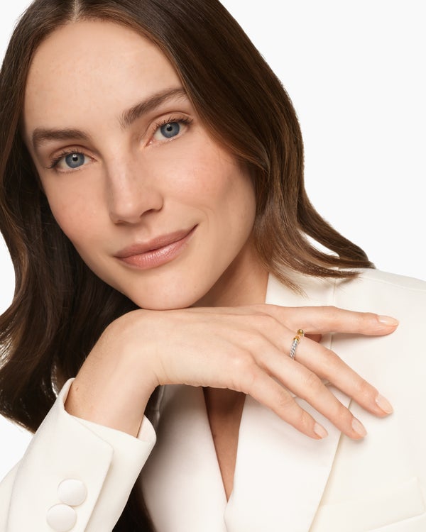 Petite Cable Open Ring in Sterling Silver with 14K Yellow Gold, 3.4mm