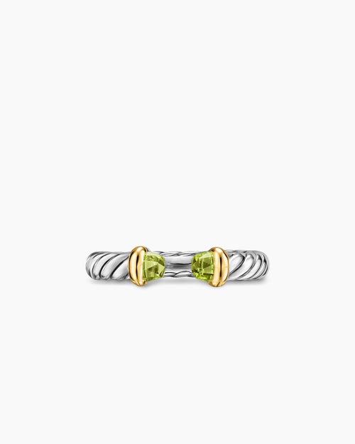 Womens Petite Cable Open Ring in Sterling Silver with 14K Yellow Gold and Peridot, 3.4mm