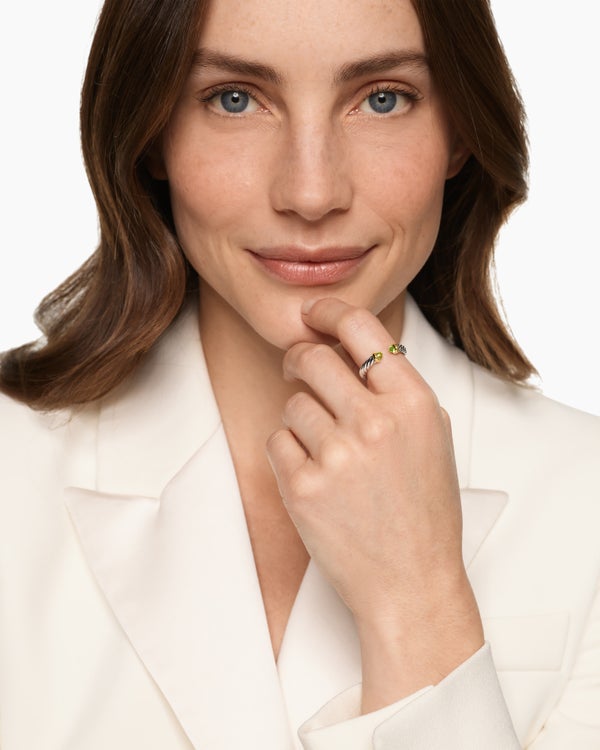 Petite Cable Open Ring in Sterling Silver with 14K Yellow Gold and Peridot, 3.4mm