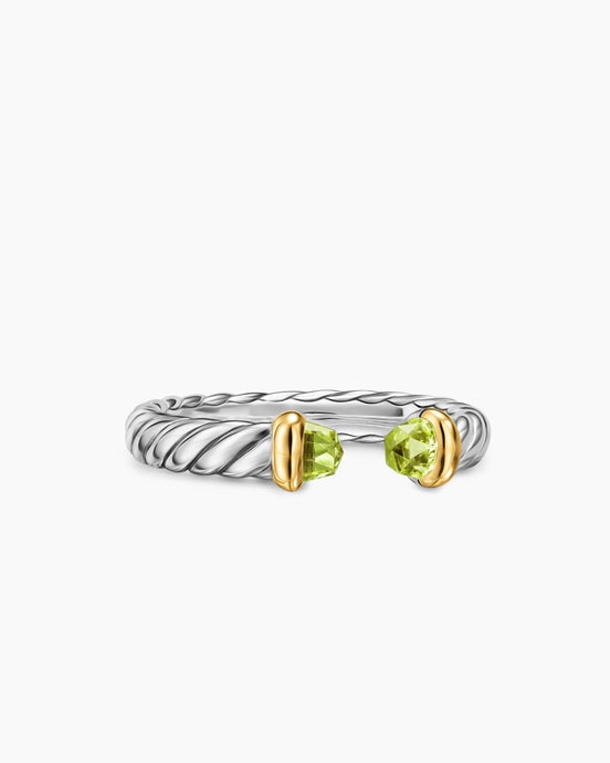 Petite Cable Open Ring in Sterling Silver with 14K Yellow Gold and Peridot, 3.4mm