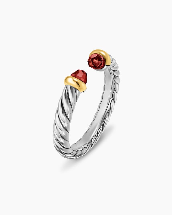 Petite Cable Open Ring in Sterling Silver with 14K Yellow Gold, 3.4mm