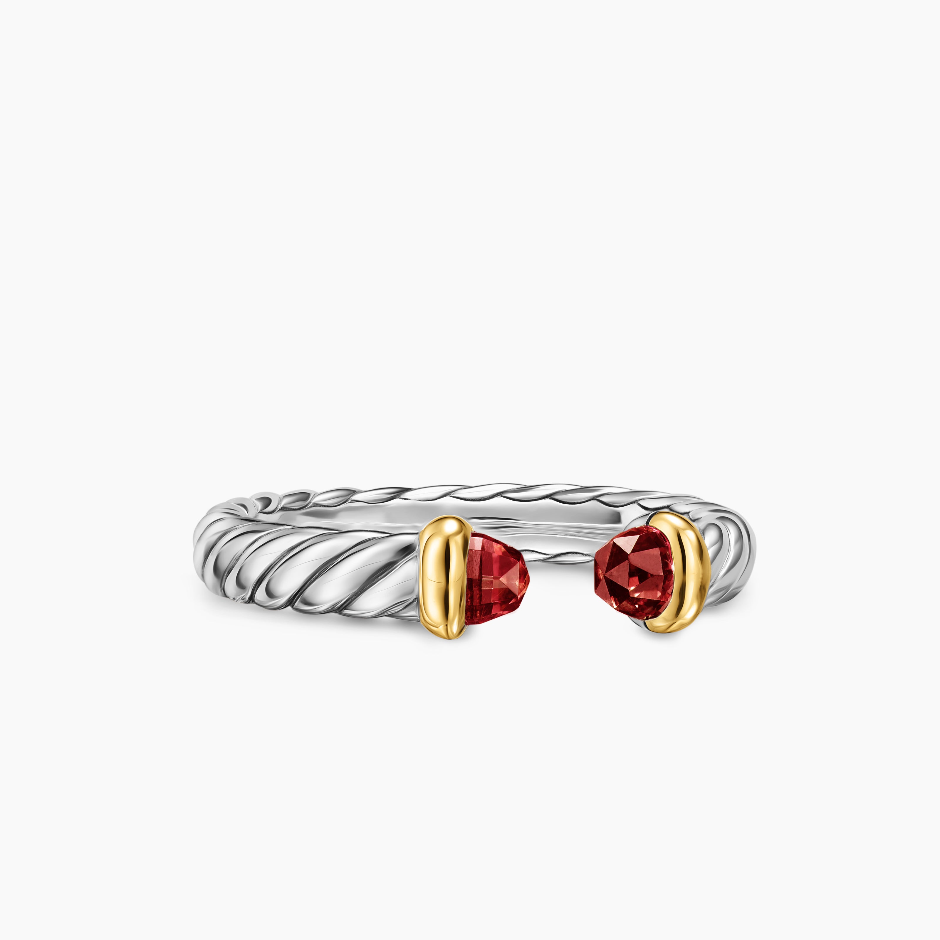 Womens Petite Cable Open Ring in Sterling Silver with 14K Yellow Gold, 3.4mm