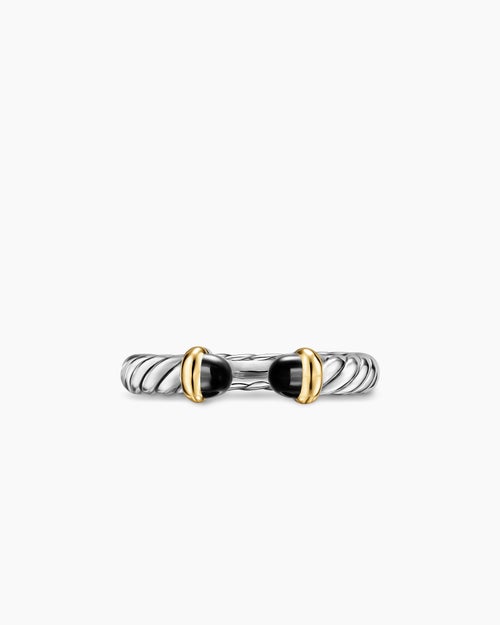 Womens Petite Cable Open Ring in Sterling Silver with 14K Yellow Gold and Black Onyx, 3.4mm