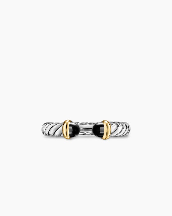 Petite Cable Open Ring in Sterling Silver with 14K Yellow Gold and Black Onyx, 3.4mm