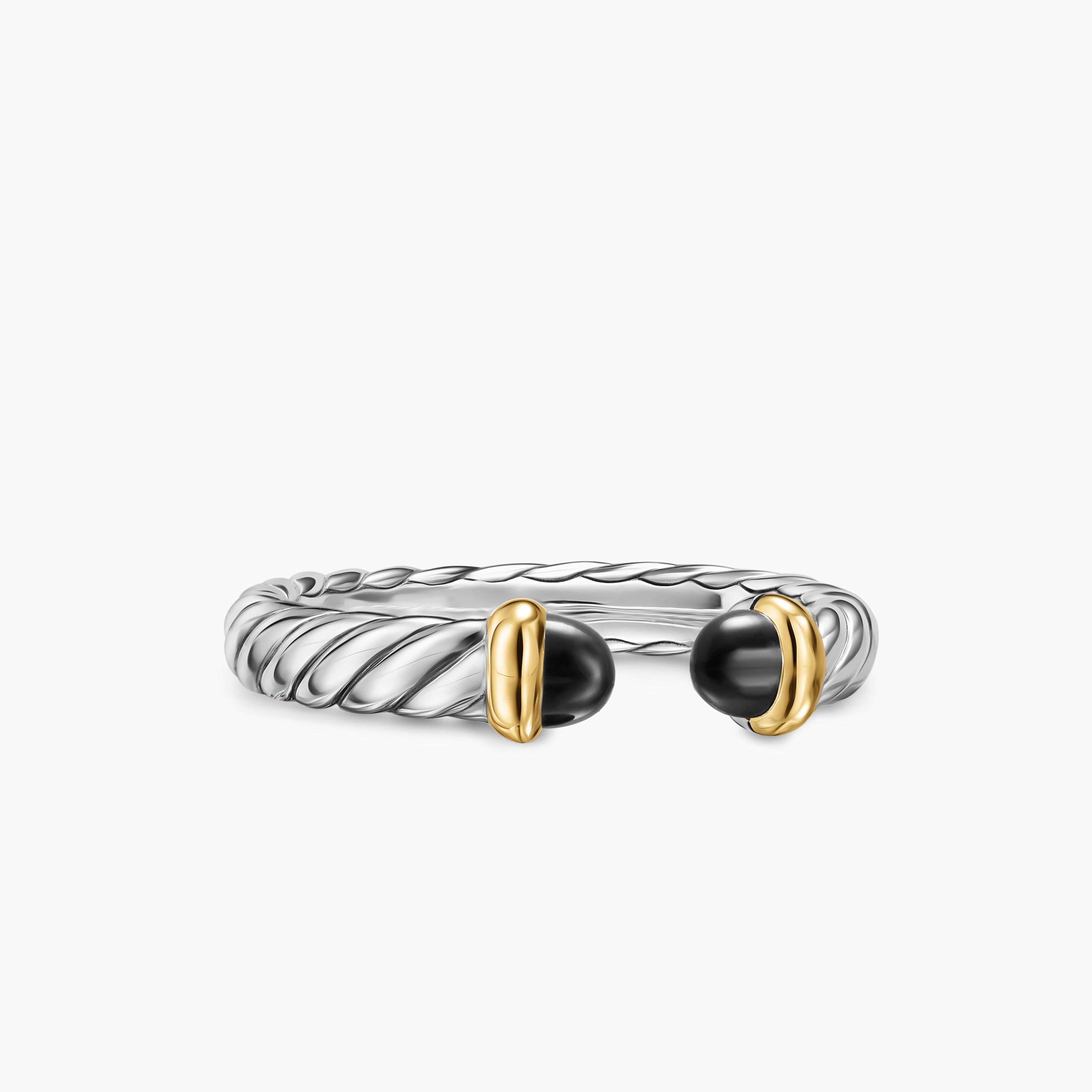 Womens Petite Cable Open Ring in Sterling Silver with 14K Yellow Gold, 3.4mm