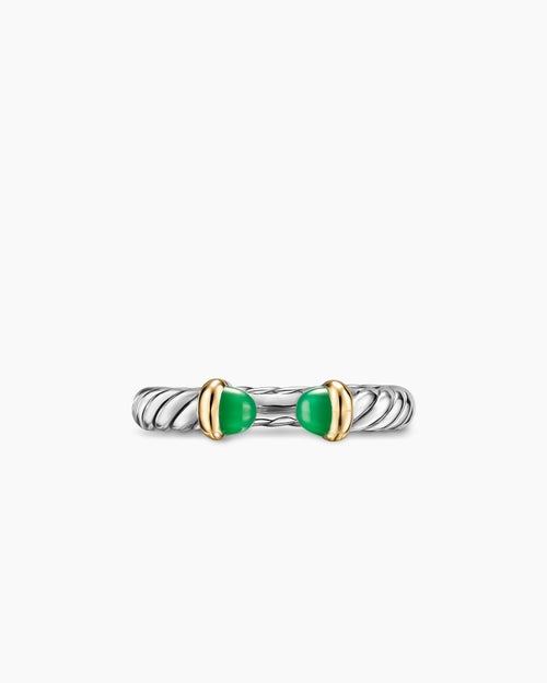 Womens Petite Cable Open Ring in Sterling Silver with 14K Yellow Gold and Green Onyx, 3.4mm