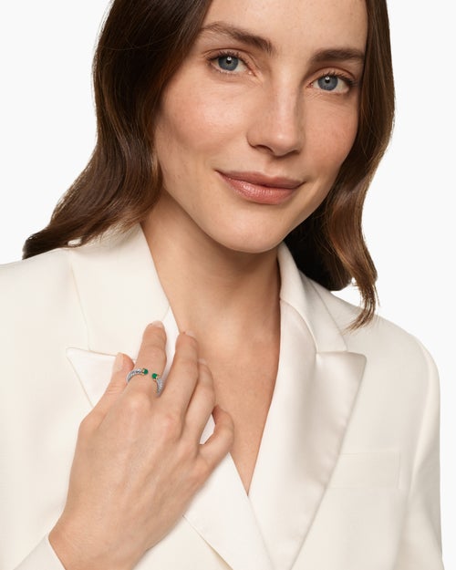 Womens Petite Cable Open Ring in Sterling Silver with 14K Yellow Gold and Green Onyx, 3.4mm