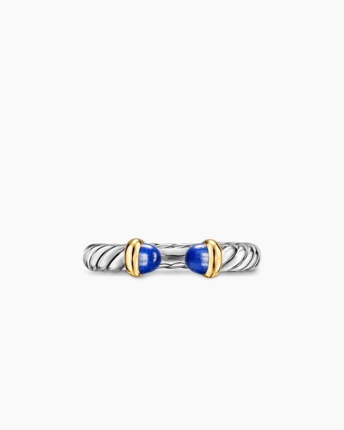 Womens Petite Cable Open Ring in Sterling Silver with 14K Yellow Gold and Lapis, 3.4mm