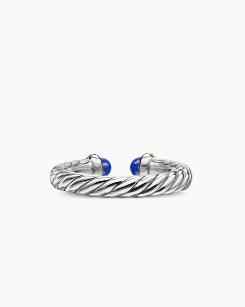 Womens Petite Cable Open Ring in Sterling Silver with 14K Yellow Gold and Lapis, 3.4mm
