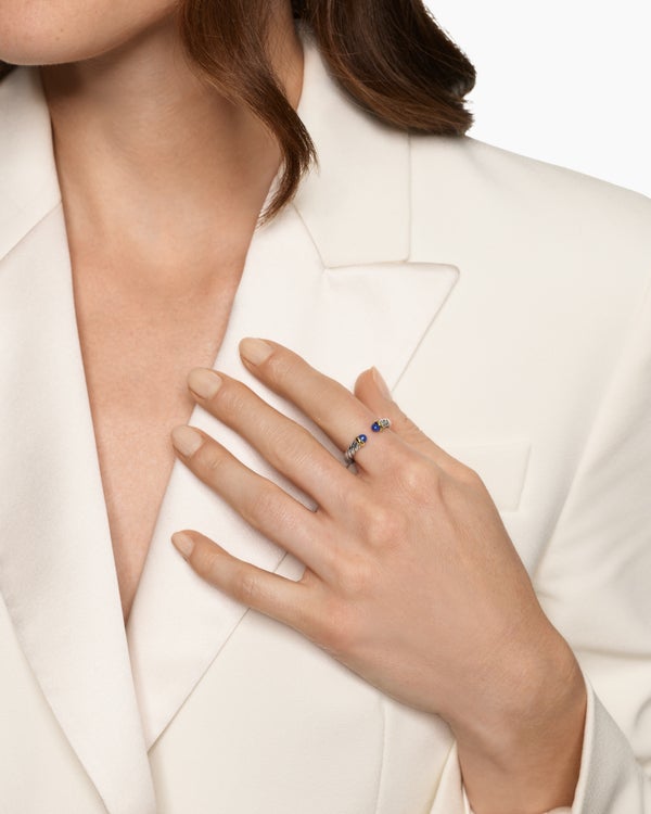 Petite Cable Open Ring in Sterling Silver with 14K Yellow Gold and Citrine, 3.4mm