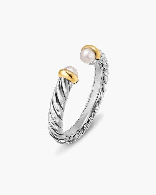 Womens Petite Cable Open Ring in Sterling Silver with 14K Yellow Gold, 3.4mm