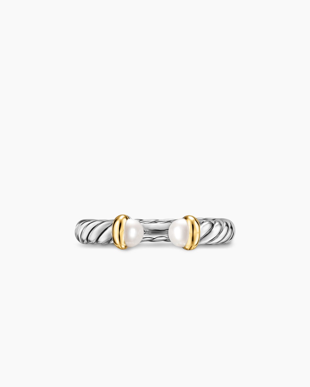 Womens Petite Cable Open Ring in Sterling Silver with 14K Yellow Gold, 3.4mm