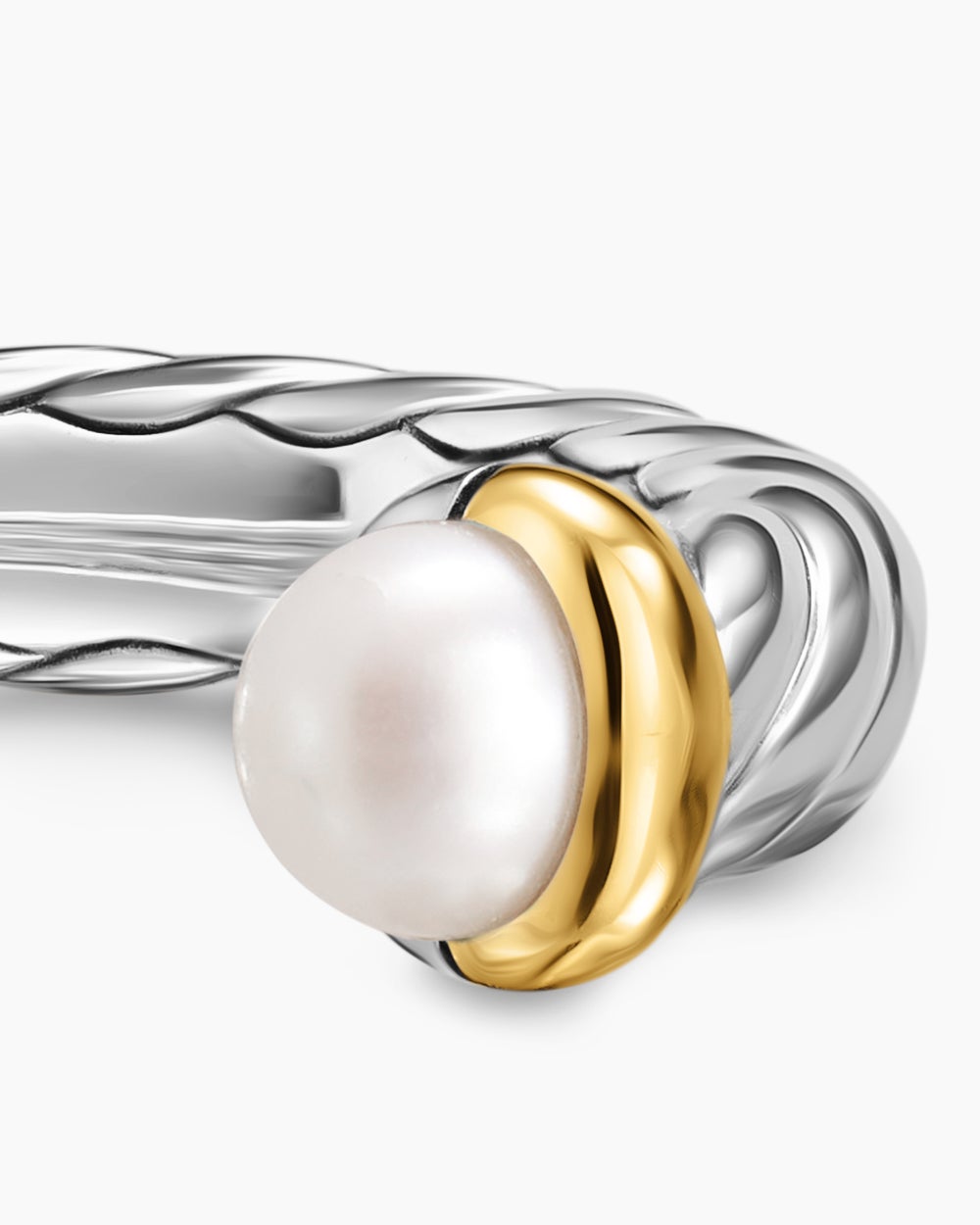 Womens Petite Cable Open Ring in Sterling Silver with 14K Yellow Gold, 3.4mm